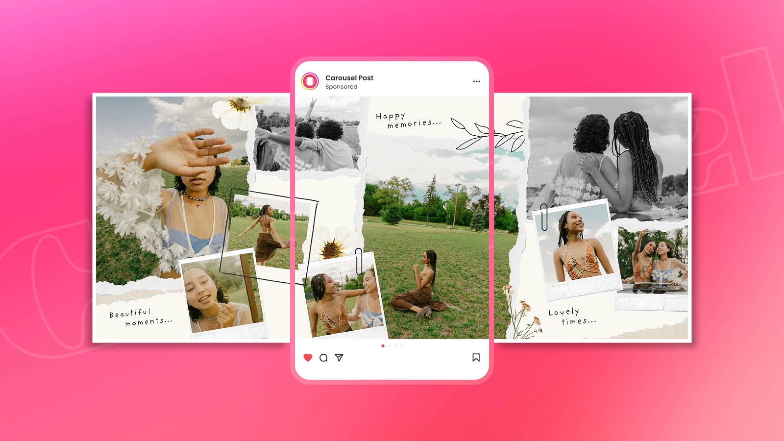 Connected Instagram carousel slides demonstrating a seamless swipe-through design