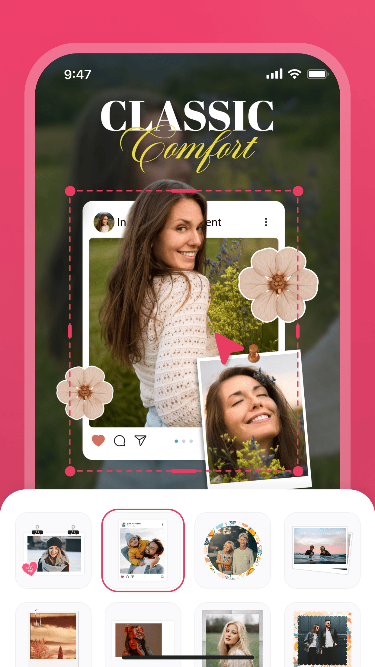 Carousel Post graphics, stickers, scrapbook elements, and typography tools for social media designs